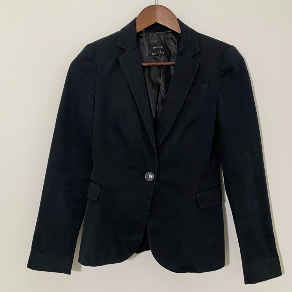 Zara Black Single-Button Notch Lapel Blazer